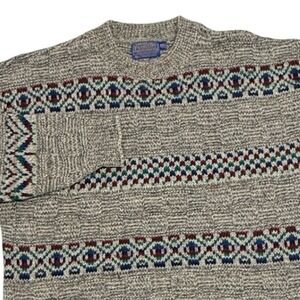Vintage Pendleton Sweater Mens LT Large Tall Grey Wool Aztec Geometric USA